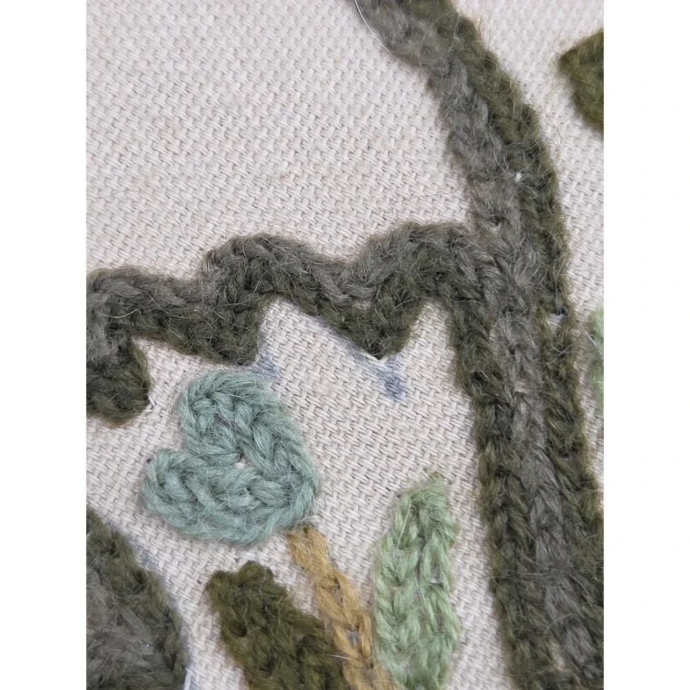 Crewel Embroidered‎ Pillow Fringe Jacobean French 20
